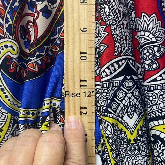 Palazzo Pants Wide-Leg Loose Vibrant Paisley Boho Artistic L Pull-on - Picture 4 of 10